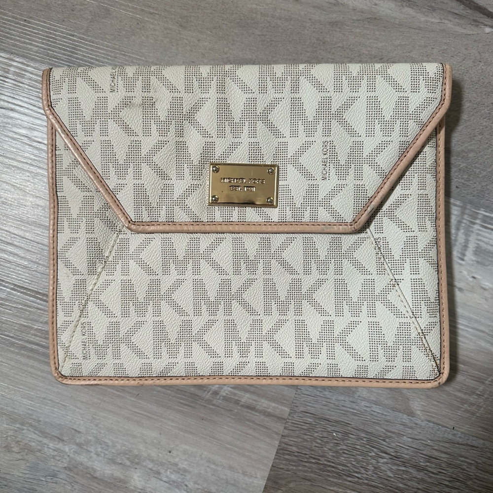 Michael Kors Cream Monogram Envelope Clutch